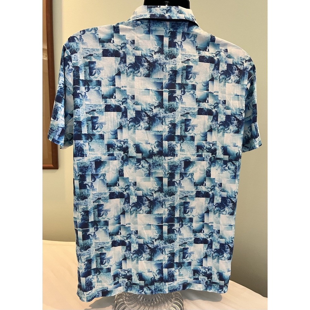Bugatchi Mens M Polo Abstract Digital Print Blue Short‎ Sleeve Mauna Lani Logo - Picture 3 of 5